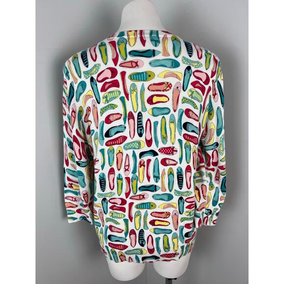 Talbots Shoe Ballet Flat Print Button Up 100% Cotton Cardigan Large - Picture 3 of 6